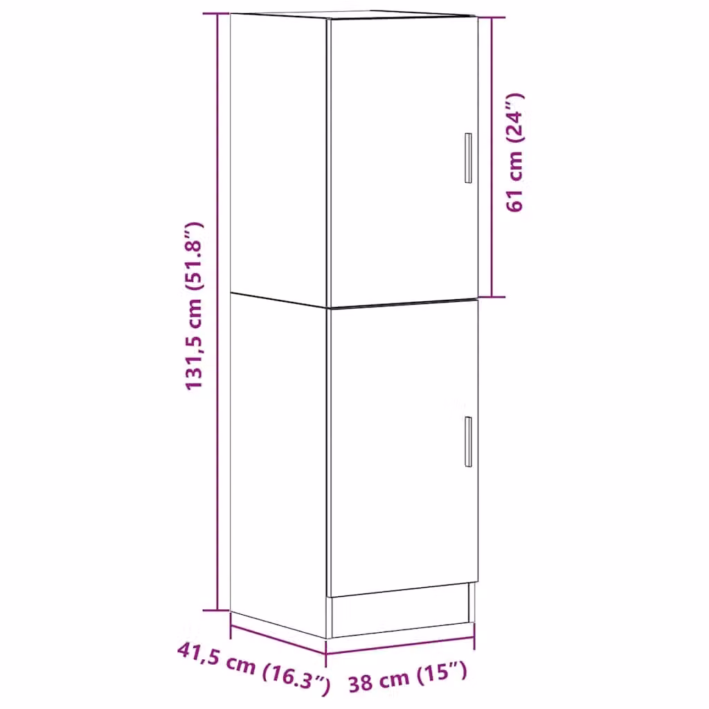 Berkfield Home Grey Kitchen Tall Cabinet with Hinged Doors, W/D/H: 38 x 41.5 x 131.5 cm – 3