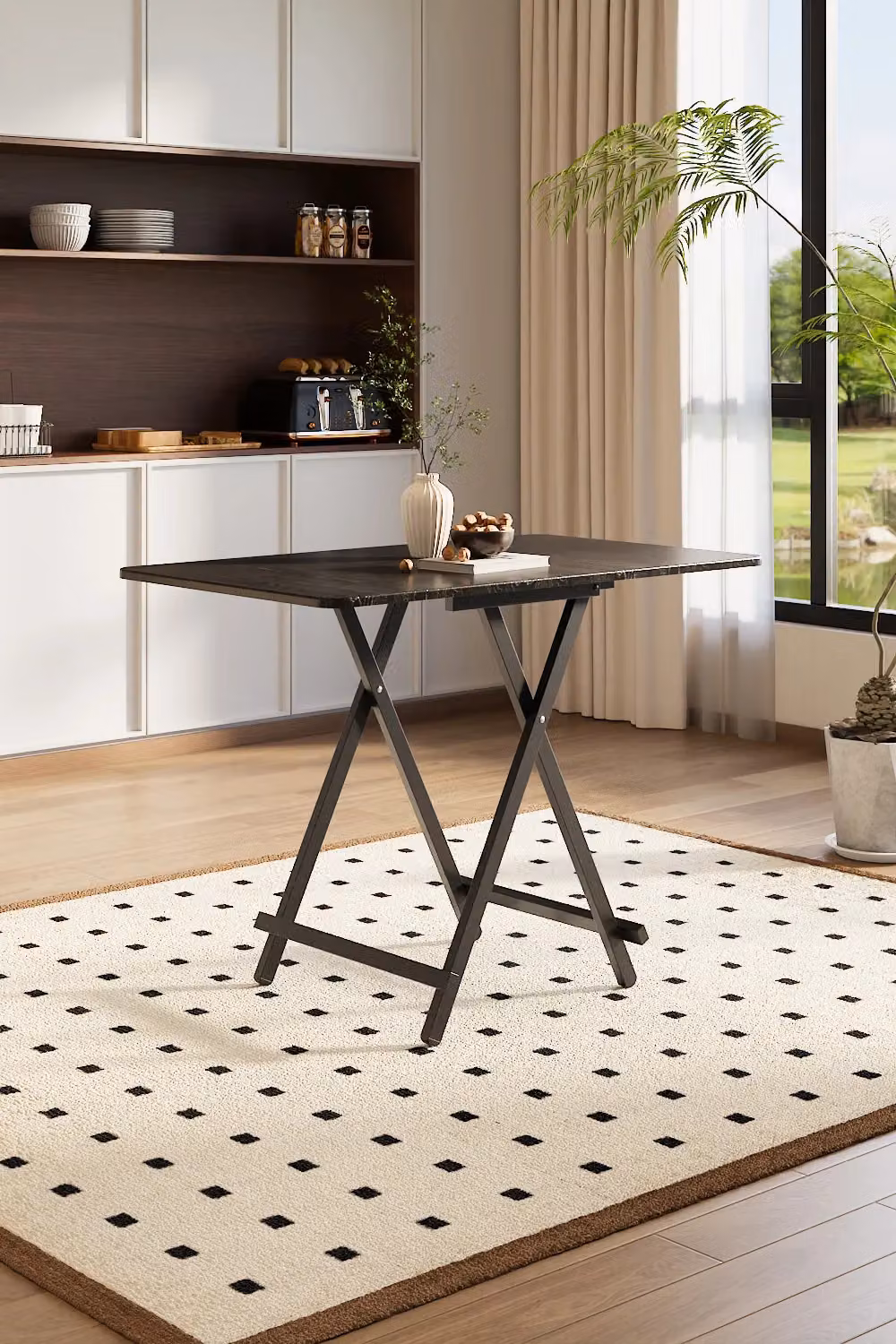 Living and Home Black Folding Wooden Dining Table, W: 100 cm, D: 60 cm, H: 74 cm – 2