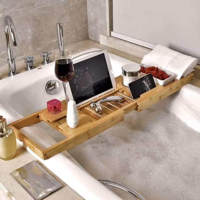 Living and Home Extendable Brown Bamboo Bath Tray – 1