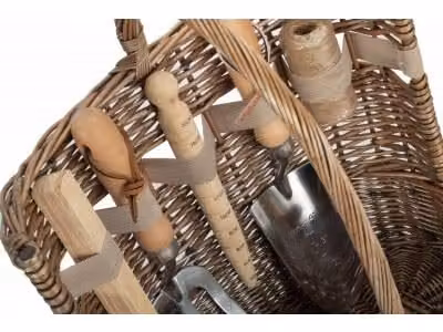 Red Hamper Antique Wash Deluxe Garden Tool Basket in Brown Wood and Rattan with Handles – 3