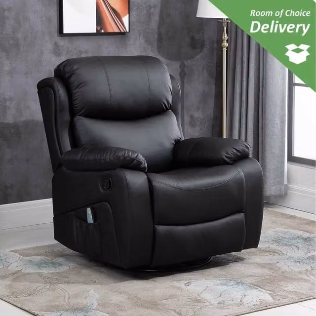 HOMCOM Black Synthetic Leather Massage Recliner with 8-Point Massage and Heat Function