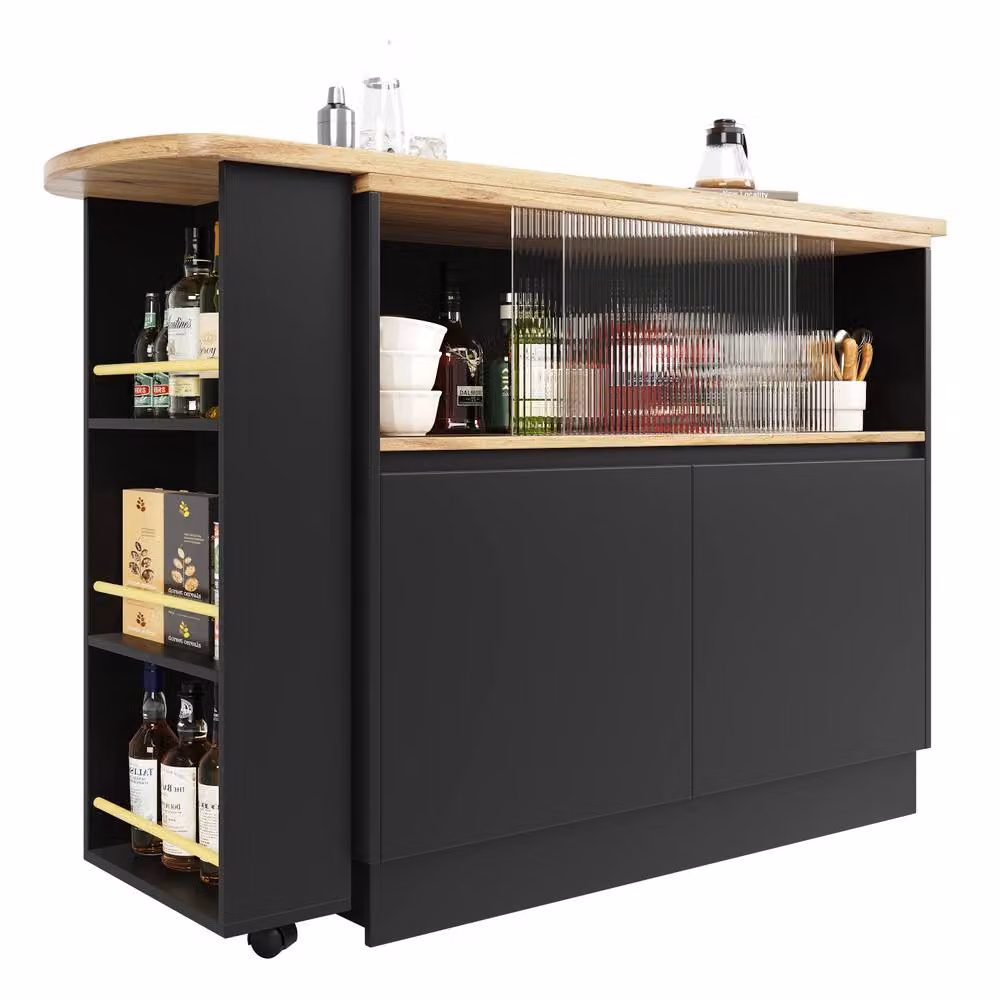 Merax Black Swivel Breakfast Bar Table with Glass Door Storage Cabinet – 7