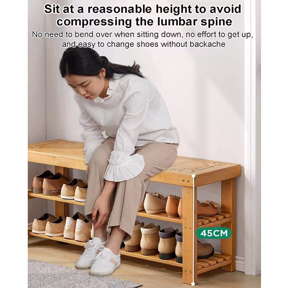 Havendro 3-Tier Wooden Shoe Rack with Seating Bench, Brown, W/D/H: 67 x 25 x 45 cm – 3
