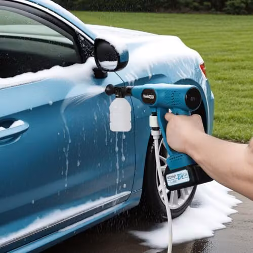 Traderight Blue Cordless Pressure Washer with Brushless Motor, LCD Display and Dual 4.0Ah Rechargeable Batteries, 50Bar/725PSI High-Pressure Jet Washer for Car, Patio and Garden Cleaning – 6