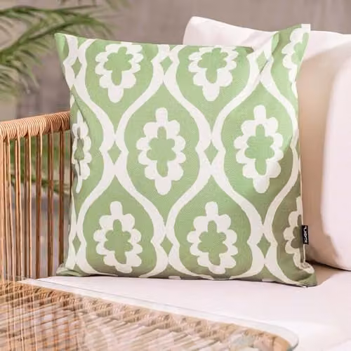 icon Set of 4 Green Graphic Printed Indoor Outdoor Square Cushions with Hollow Fibre Filling – 2