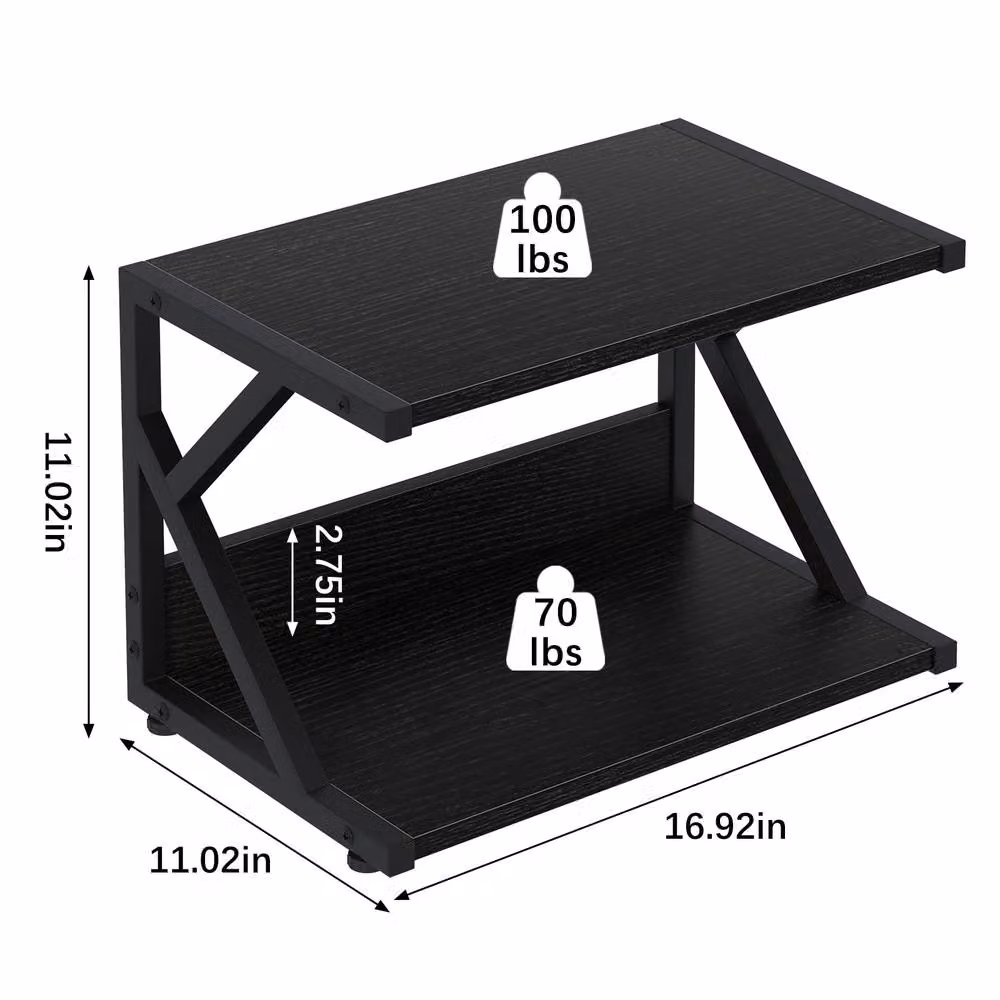 Huhote 2-Tier Wooden Desktop Printer Stand with Wheels and Storage in Black – 7