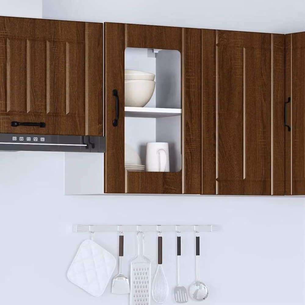 Berkfield Home Lucca Kitchen Wall Cabinet with Glass Doors in Brown Oak – 4