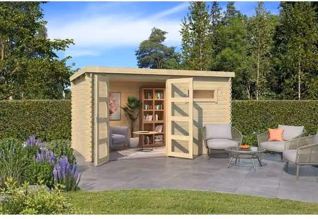 Lasita Maja Ltd Augusta Log Cabin Garden Room and Home Office in Brown, W: 254.9 cm, D: 400 cm, H: 216.6 cm