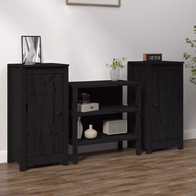Berkfield Home Set of 2 Black Rustic Solid Wood Pine Sideboards, W/D/H: 40 x 35 x 80 cm
