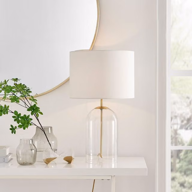 FurnitureboxUK NORA Elegant Table Bell Lamp with White Fabric Shade and Gold Base, Bulb Included