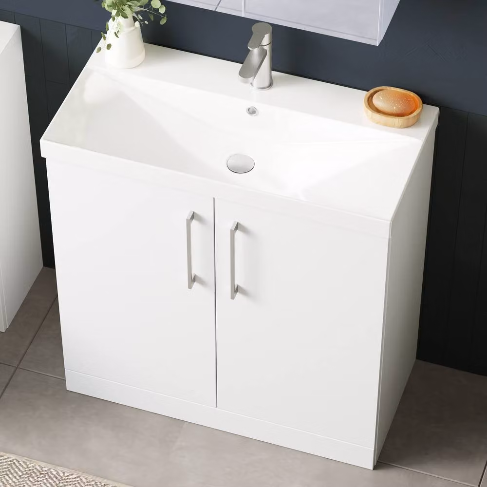 Balterley Modern White Glossy Bathroom Vanity Unit with 2 Soft Close Doors, W: 80 cm, H: 85 cm, D: 45 cm – 4