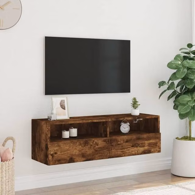 Berkfield Home TV Wall Cabinet in Smoked Oak Brown, W/D/H: 100 x 30 x 30 cm – 1