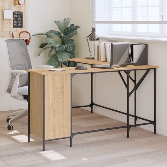 Berkfield Home Sonoma Oak Corner Desk in Brown, W/D/H: 141 x 141 x 75 cm