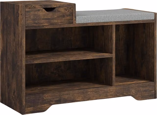 Pirlo Plush Industrial Shoe Storage Bench in Brown with 3 Open Shelves, W/D/H: 76.5 x 30 x 52 cm