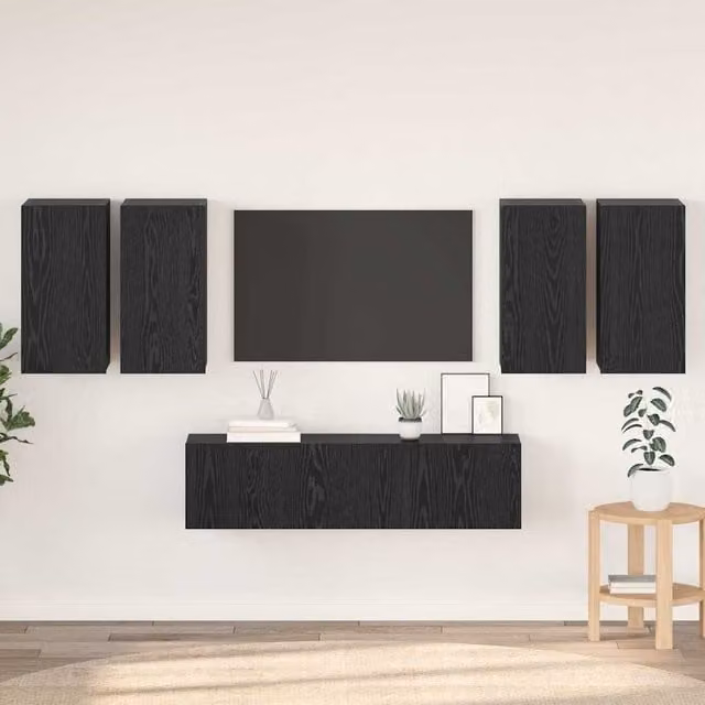 Berkfield Home 6-Piece Modern Black Oak TV Cabinet Set with Wall Cabinets and Lowboard, W/D/H: 60 x 30 x 30 cm
