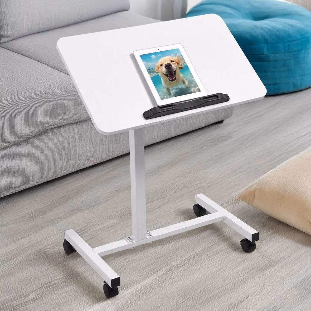 KORVIXA Mobile Overbed Table in White with Height-Adjustable and Tilting Top – 3