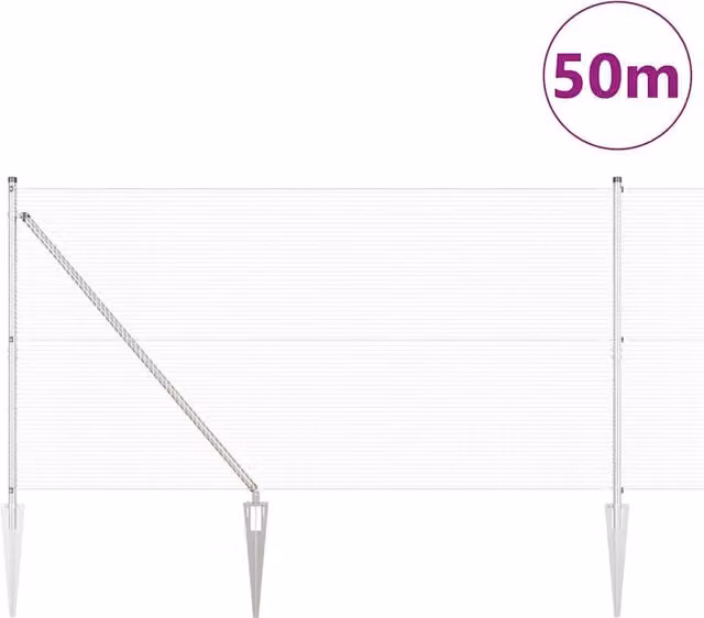Berkfield Home Modern Welded Wire Fence with 13 Spike Posts, Galvanised Steel, Silver, 1.4 x 50 m