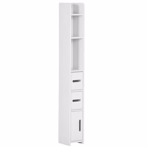 Kleankin Modern Freestanding White Bathroom Storage Cabinet with Open Shelves and 3 Cupboards, H 120 x W 60 x D 30 cm – 1
