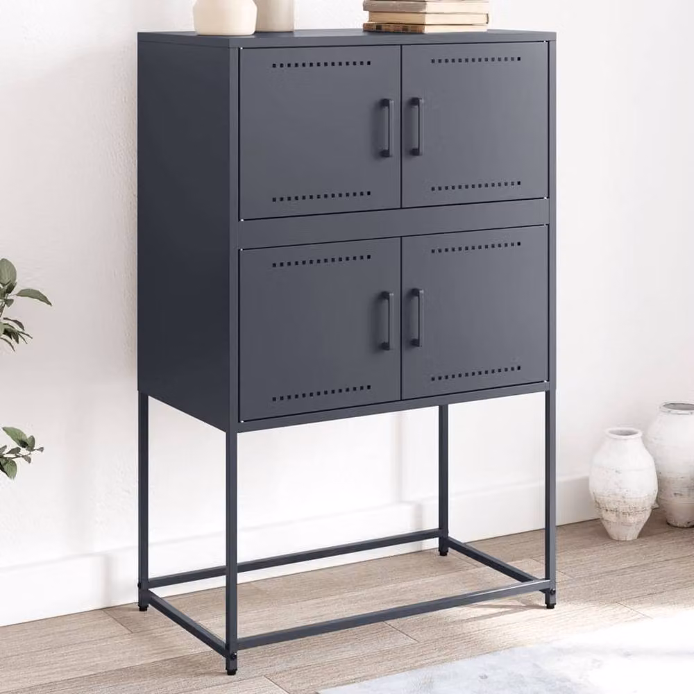 Berkfield Home Industrial Anthracite Steel Sideboard in Dark Grey, W: 68.5 cm, D: 38.5 cm, H: 107 cm – 2