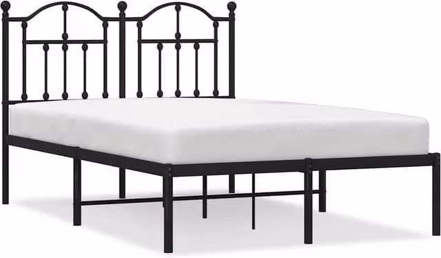 Berkfield Home Metal Bed Frame with Headboard in Black, W/D/H: 120 x 190 cm Small Double