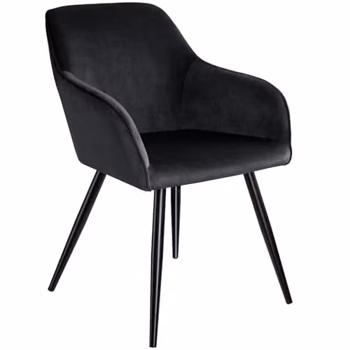 tectake Marilyn Dining Chair in Black Velvet with Armrests, W/D/H: 58 x 62 x 82 cm – 1