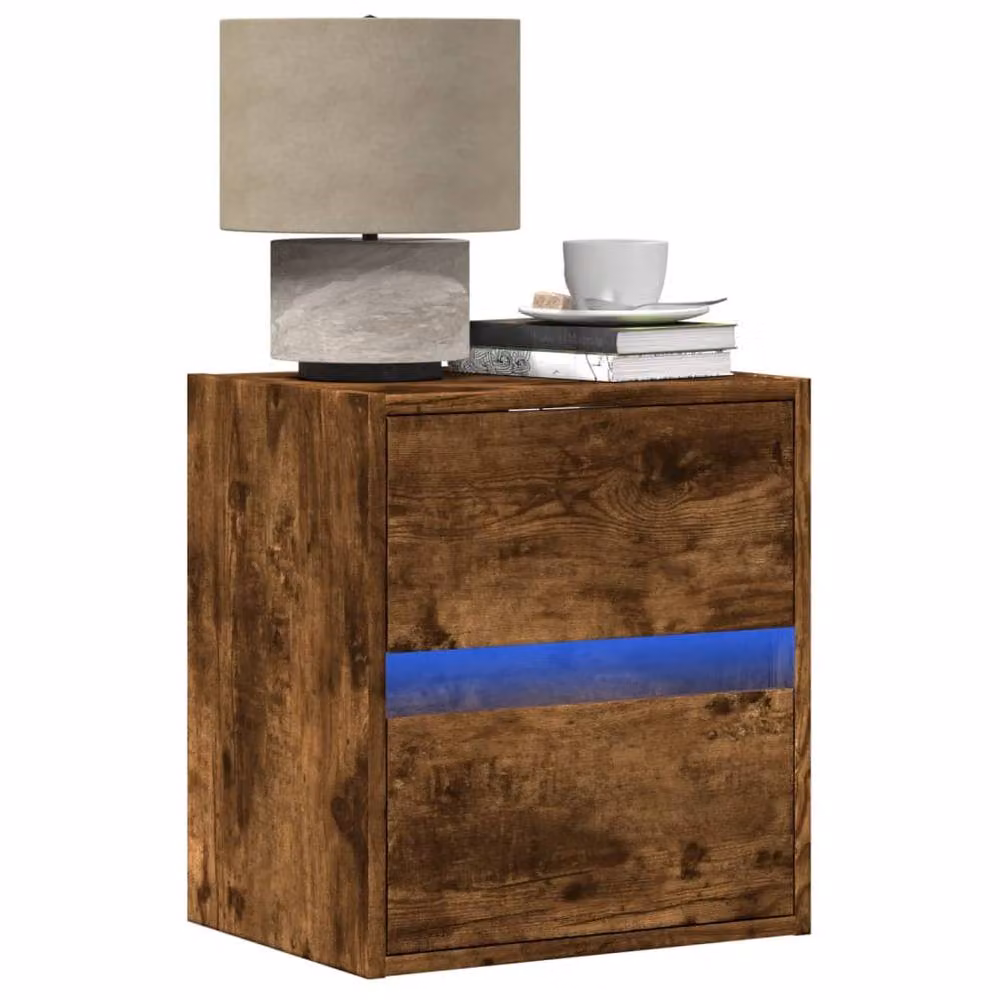 Berkfield Home Wall-mounted Bedside Cabinet with Integrated LED Lights in Smoked Oak Brown – 2