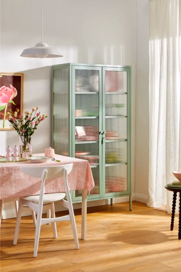 Mustard Made The Collector Freestanding Cabinet in Sage Green with Glass Doors and Adjustable Shelves, H 170 x W 85 x D 40 cm – 3
