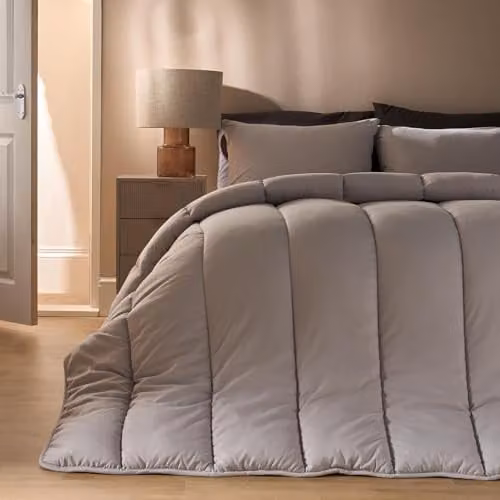 OHS 10.5 Tog Double Coverless Duvet Set with Pillowcase in Silver, Microfibre Hollow Fibre Quilt, W/D/H: 200 x 200 cm