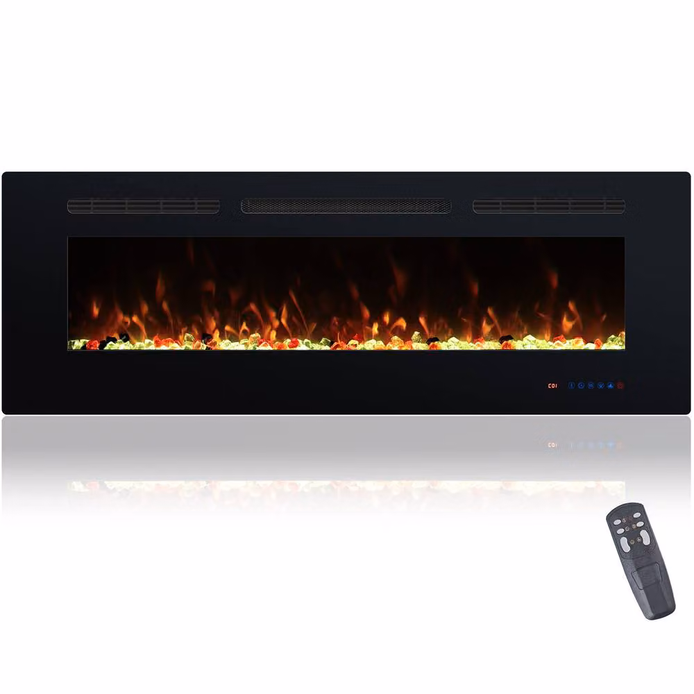 Valuxhome Black Recessed Electric Fireplace with 13 Colours and 1500W Heater, W: 127 cm, H: 45 cm, D: 15 cm – 4