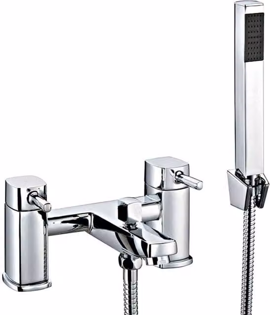 Balterley Contemporary Soft Square Deck Mounted Bath Shower Mixer Tap, Chrome Silver