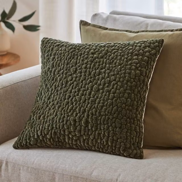 Yard Pebble Green Chenille and Linen Square Cushion, W/D/H: 45 x 45 x 45 cm – 1