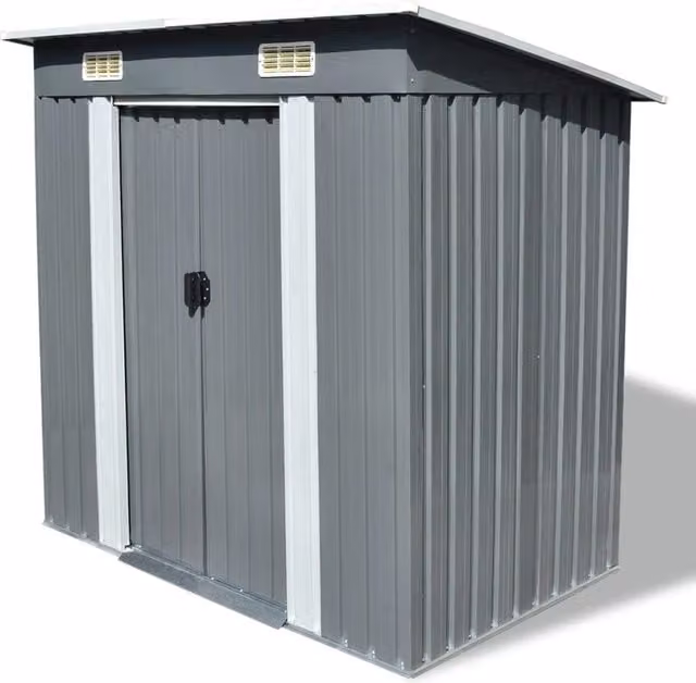 Berkfield Home Grey Galvanised Steel Garden Shed with Sliding Doors and Side Vent – 1
