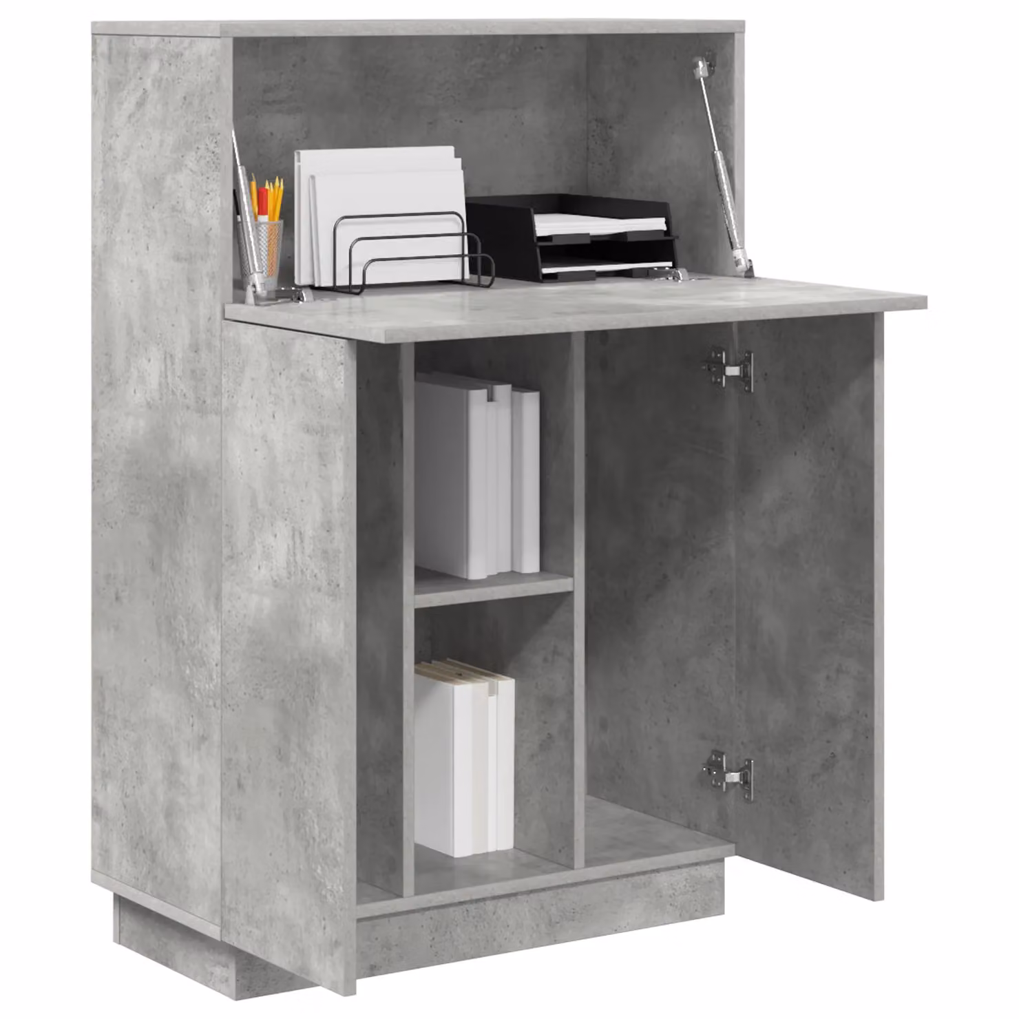 Berkfield Home Modern Concrete Grey Computer Desk with Enclosed Cabinet Storage – 2