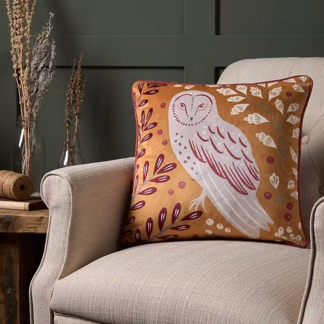 Dreams & Drapes Enchanted Velvet Square Filled Cushion, Red, Gold and Orange, W/D/H: 43 x 43 x 43 cm