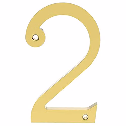 Loops Polished Brass House Numeral Plaque, Gold, Height: 75 mm, Depth: 4.4 mm