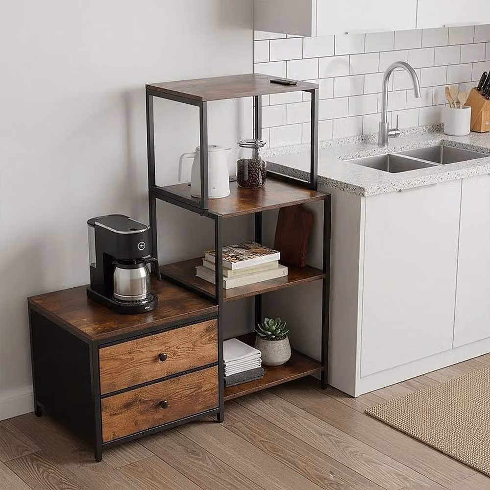 SPETLEK 4 Tier Kitchen Storage Organiser with 2 Drawers, Brown – 5