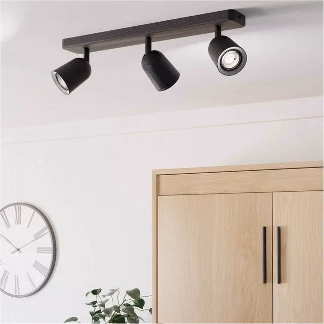 Loops Modern Black Triple LED Ceiling Spotlight with Adjustable GU10 Bulbs