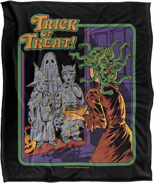 Steven Rhodes Trick Or Treat Retro Halloween Fleece Throw Blanket, Multicolour, W/D/H: 91 x 147 cm