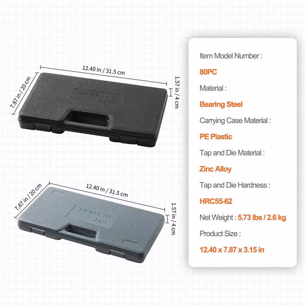 Nordara 80-Piece Metric and SAE Tap and Die Set in Silver Stainless Steel – 2