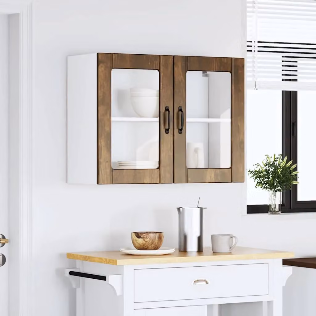Berkfield Home Lucca Kitchen Wall Cabinet with Glass Doors in Smoked Oak Brown – 2