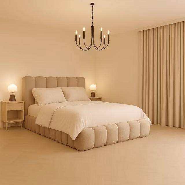 Desire Deco Modern Upholstered Panel Bed Frame in Orange and Beige, W: 200 cm
