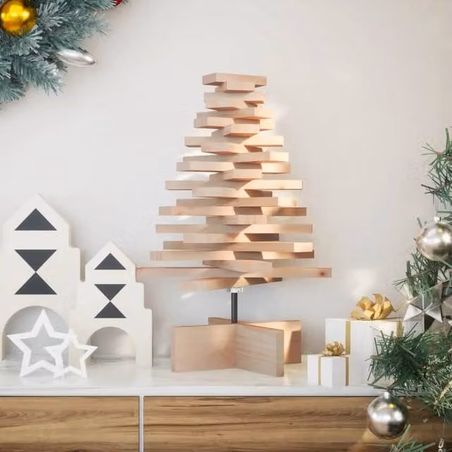 Berkfield Home Rustic Brown Solid Wood Pine Tabletop Christmas Tree, Height: 60 cm – 1