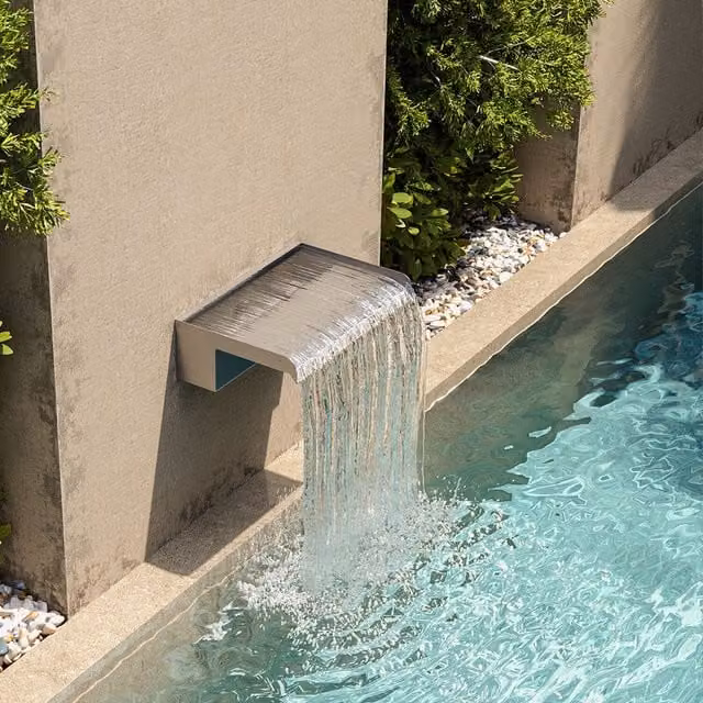 Livingandhome Stainless Steel Rectangular Garden Waterfall Spout and Cascade Connector in Silver, W: 30 cm, D: 20 cm