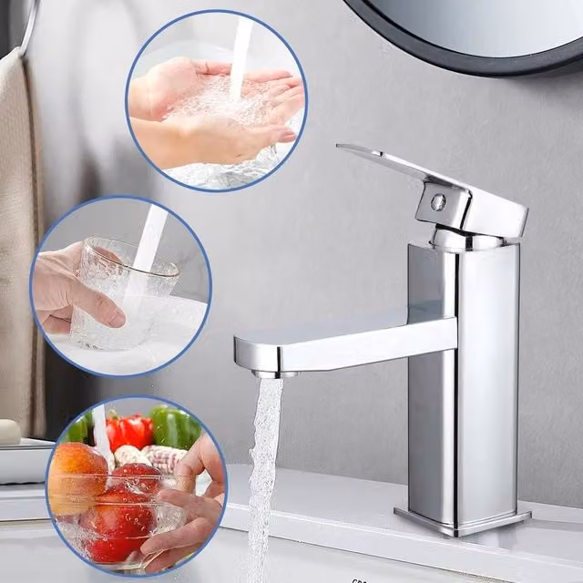 FLAVORA Modern Single Lever Basin Mixer Tap in Silver Chrome – 1