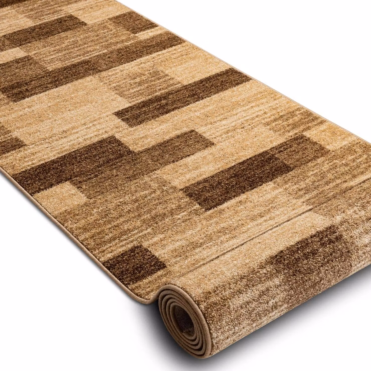 RugsX Karmel Deski Brown Geometric Modern Runner, W: 120 cm, L: 340 cm – 2