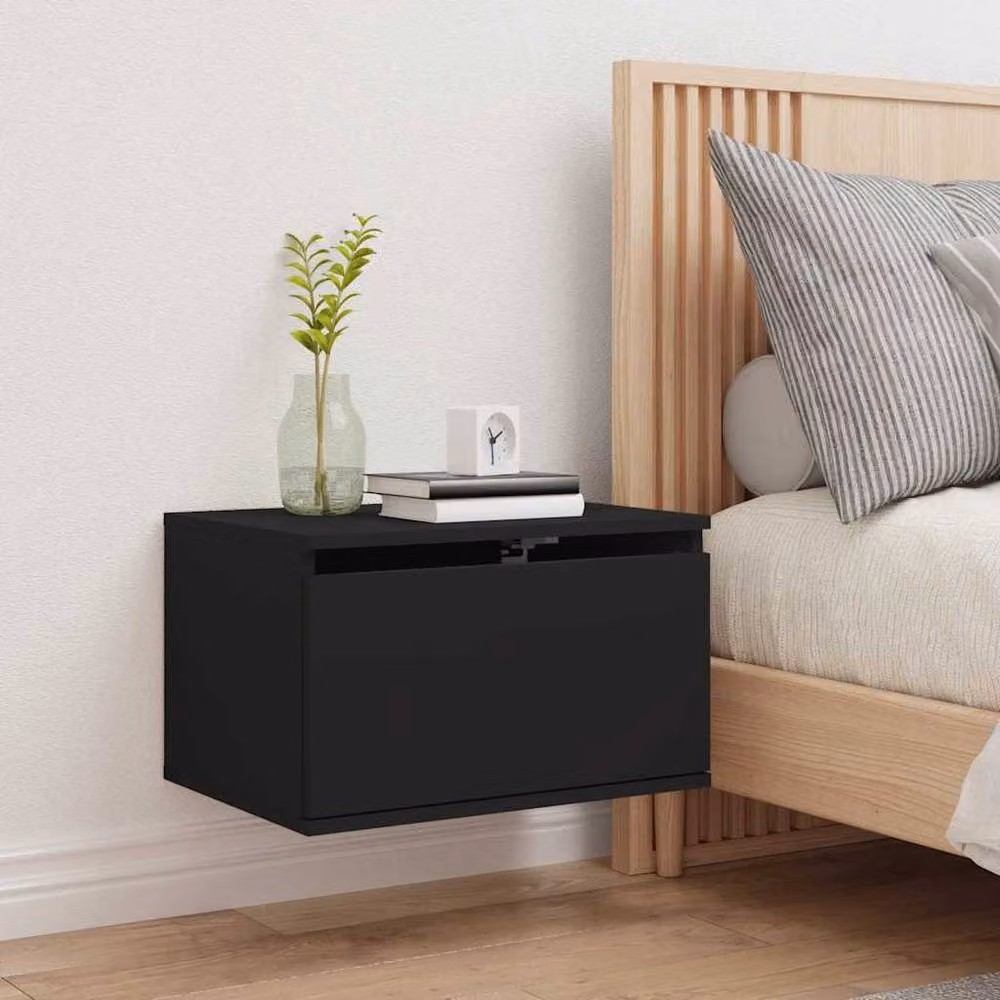 Berkfield Home Modern Wall-mounted Bedside Cabinet with Integrated LED Lights, Black, W/D/H: 50 x 30 x 36 cm – 4