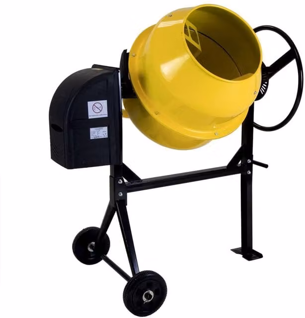 Charles Bentley Portable Cement Concrete Mixer, 130L, 550W, 230V, Yellow, W/D/H: 120 x 70 x 70 cm