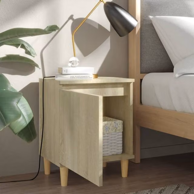 Berkfield Home Set of 2 Sturdy Bed Cabinets in Sonoma Oak with Solid Wood Legs, W/D/H: 40 x 30 x 50 cm – 1