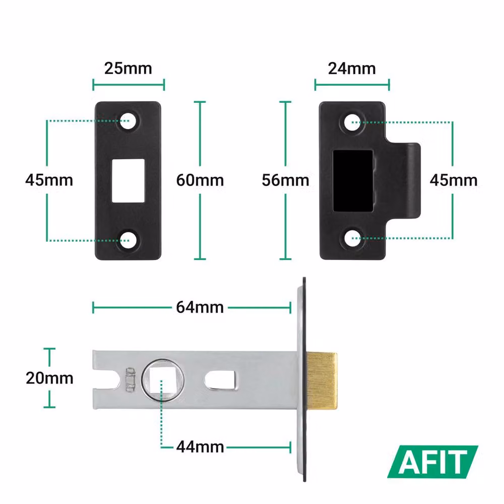 AFIT Matt Black Stainless Steel Return to Door Handles with 64mm Latch, W/D/H: 150 x 150 x 150 mm – 2