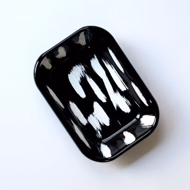 Elifle Stripe Series Enamel Rectangular Tapas Antipasti Mezze Serving Platter, Black and White, 16 cm